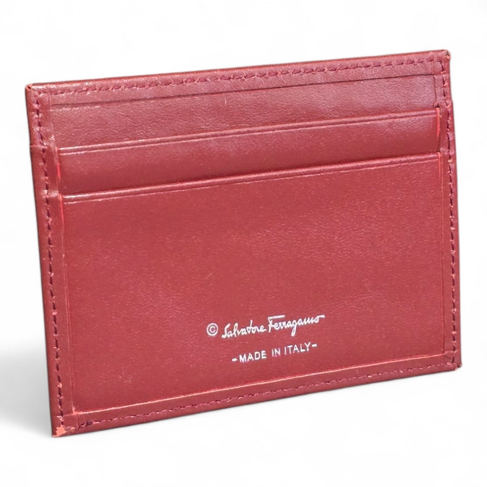Salvatore Ferragamo Burgundy Leather Card Holder